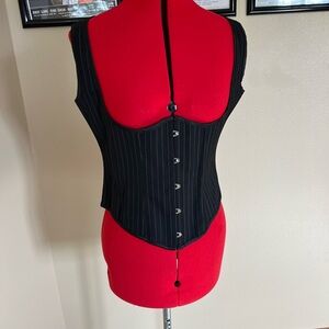 Sleek Black Pinstripe Corset Blouse